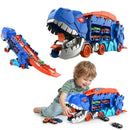 caminhão dinossauro lança carros com pista dobrável e 4 carrinhos