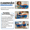 Caminhão dinossauro lança carros com pista dobrável e 4 carrinhos
