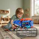 Caminhão dinossauro lança carros com pista dobrável e 4 carrinhos